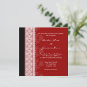 Square Red & Black Damask Wedding Invitations Kaart (Staand voorkant)