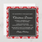 Square Red Damask kerst uitnodiging (Voorkant / Achterkant)