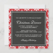 Square Red Damask kerst uitnodiging (Voorkant)