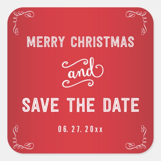 Square Red White Save the Date Kerst stickers (Voorkant)
