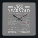 Square Root Of 169,13 Years Old, Official Teenager Vierkante Klok<br><div class="desc">Square Root Of 169, 13 Years Old,  Official Teenager,  Math lover Birthday</div>