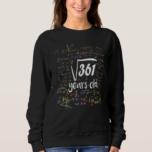 Square Root Of 361 19th Birthday 19 Year Old Math Trui (Voorkant)