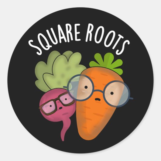 Square Roots Funny Wiskunde Pun Dark BG Ronde Sticker (Voorkant)