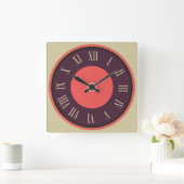 Square Round Paars-Red Roman Numeral Vierkante Klok (Huis)