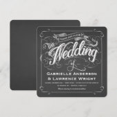 Square Rustic Chalkboard Art Wedding Invitations Kaart (Voorkant / Achterkant)