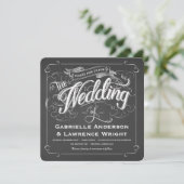 Square Rustic Chalkboard Art Wedding Invitations Kaart (Staand voorkant)