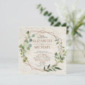 Square Rustic Copper Geometric Eucalyptus Foto Kaart (Staand voorkant)