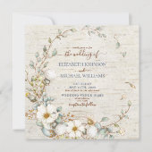 Square Rustic Dusty Blue & Cream Botanical Photo Kaart (Voorkant)