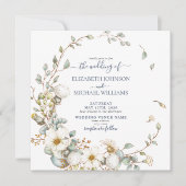 Square Rustic Dusty Blue & Cream Botanical Photo Kaart (Voorkant)