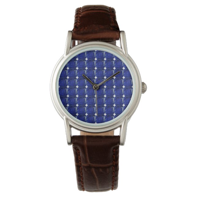 Square Sapphire Gemstone Blue Horloge (Voorkant)