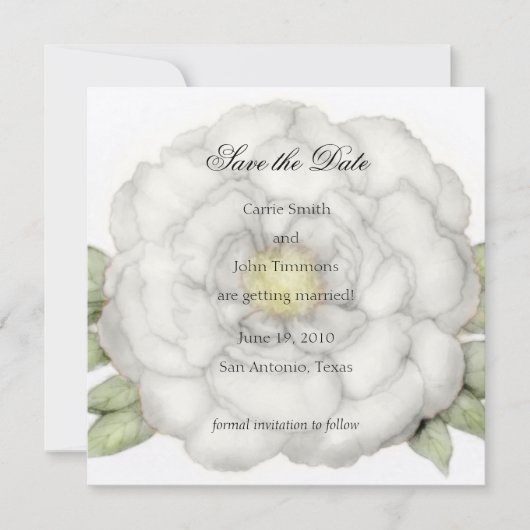 Square Save the Date White Peony (Voorkant)
