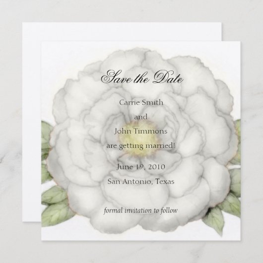 Square Save the Date White Peony (Voorkant / Achterkant)