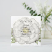 Square Save the Date White Peony (Staand voorkant)