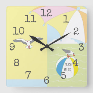 Square Shaped Clock "Beach Please" Vierkante Klok