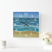 Square Shaped Clock "Beach Scene" Vierkante Klok (Huis)
