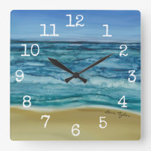 Square Shaped Clock "Beach Scene"