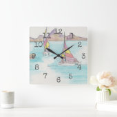 Square Shaped Clock "Waterverf Boats Fiji" Vierkante Klok (Huis)