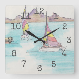 Square Shaped Clock "Waterverf Boats Fiji" Vierkante Klok