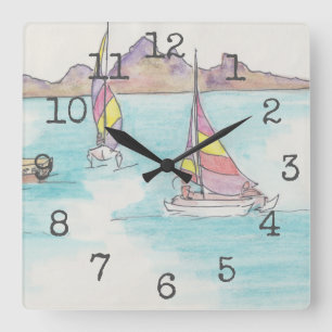 Square Shaped Clock "Waterverf Boats Fiji" Vierkante Klok