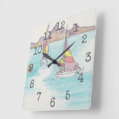 Square Shaped Clock "Waterverf Boats Fiji" Vierkante Klok (Hoek)