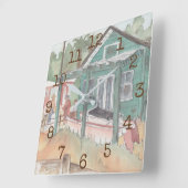 Square Shaped Clock "Waterverf Crystal Cove" Vierkante Klok (Hoek)
