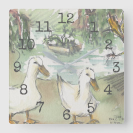 Square Shaped Clock "Waterverf Ducks at Parc" Vierkante Klok