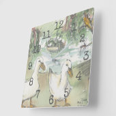 Square Shaped Clock "Waterverf Ducks at Parc" Vierkante Klok (Hoek)