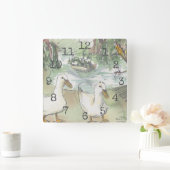 Square Shaped Clock "Waterverf Ducks at Parc" Vierkante Klok (Huis)