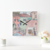 Square Shaped Clock "Waterverf Shopping" Vierkante Klok (Huis)