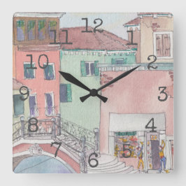 Square Shaped Clock "Waterverf Shopping" Vierkante Klok