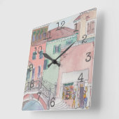 Square Shaped Clock "Waterverf Shopping" Vierkante Klok (Hoek)