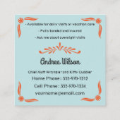 Square Shaped Pet Sitting Sitter Biz-kaarten Vierkante Visitekaartje (Achterkant)