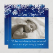 Square Silent Night Blue White-kerstkaart Feestdagenkaart (Voorkant / Achterkant)