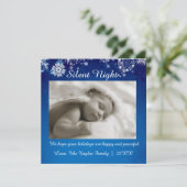 Square Silent Night Blue White-kerstkaart Feestdagenkaart (Staand voorkant)