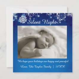 Square Silent Night Blue White-kerstkaart Feestdagenkaart