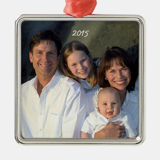 Square Silver Christmas Familie Foto Ornament (Voorkant)