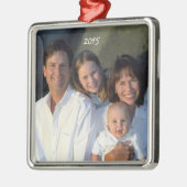 Square Silver Christmas Familie Foto Ornament (Links)