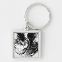 Square Sleutelhanger - Watchful Cat!
