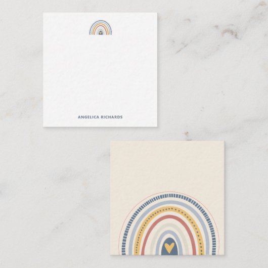 Square Soft Neutraal Boho Regenboog Hart Notitiekaartje (Voorkant / Achterkant)