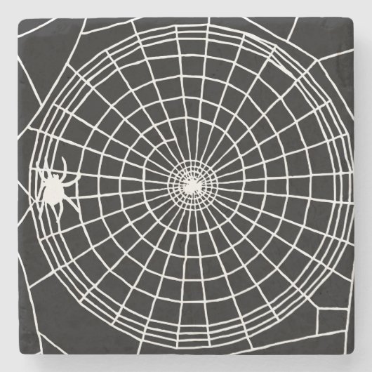 Square Spider Web, Scary Halloween Design Stenen Onderzetter (Voorkant)