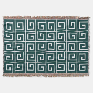 Square Spirals - Donkere Moss Green op White Deken