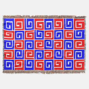 Square Spirals - Rood en Blauw op Wit Deken