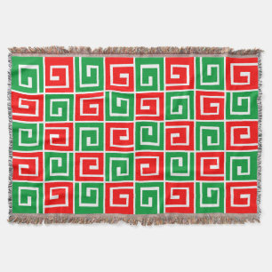 Square Spirals - Rood en groen op wit Deken