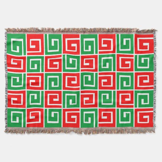 Square Spirals - Rood en groen op wit Deken (Voorkant)