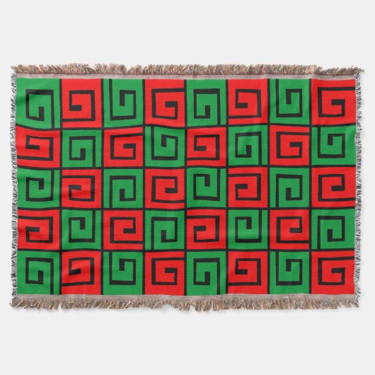Square Spirals - Rood en groen op zwart Deken (Voorkant)