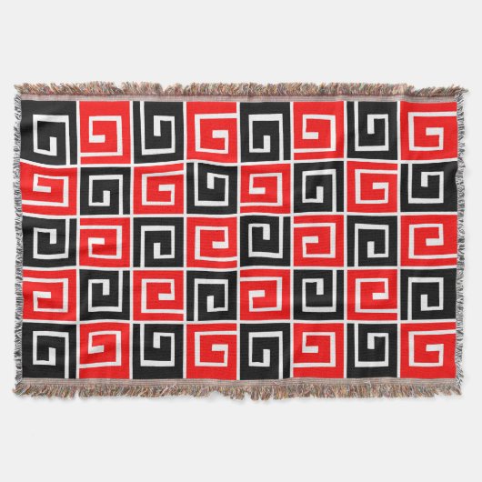 Square Spirals - Rood en zwart op wit Deken (Voorkant)