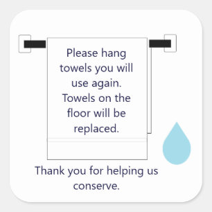 Square Sticker Hotel Towel Water Conservation Sign