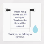 Square Sticker Hotel Towel Water Conservation Sign (Design 1)