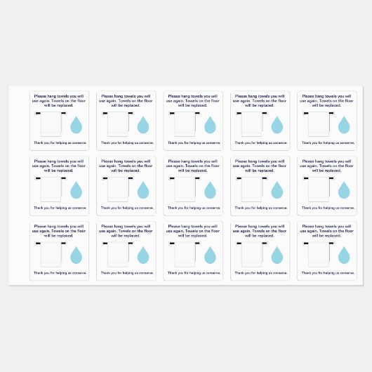 Square Sticker Hotel Towel Water Conservation Sign (Vel)