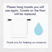 Square Sticker Hotel Towel Water Conservation Sign (Design 2)